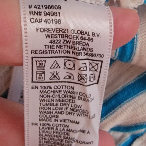 Forever 21 Turquoise Blue & White Stripe Pullover 3/4 Sleeve Top - Picture 8 of 9